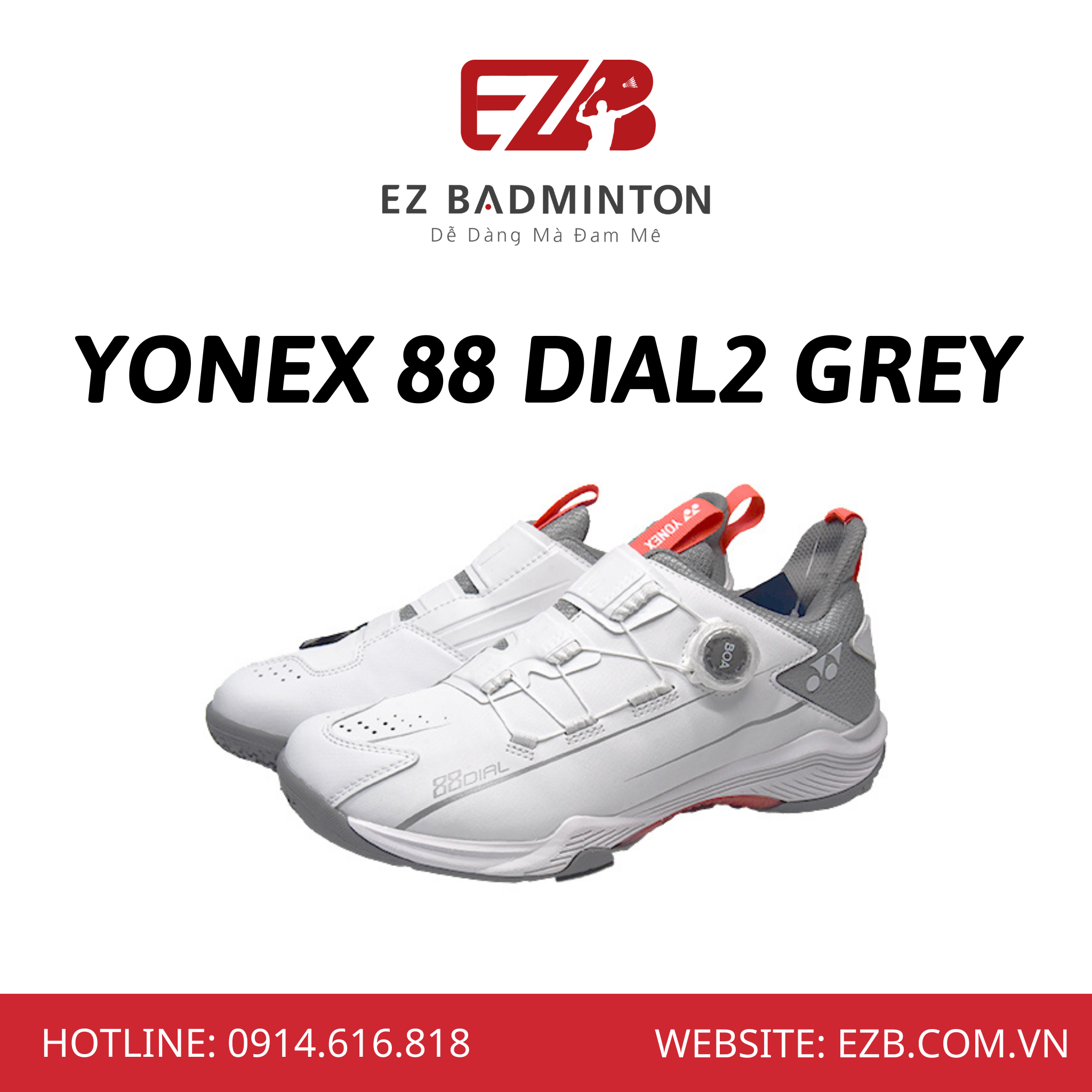 GIÀY CẦU LÔNG YONEX 88 DIAL 2 TRẮNG/XÁM CHÍNH HÃNG