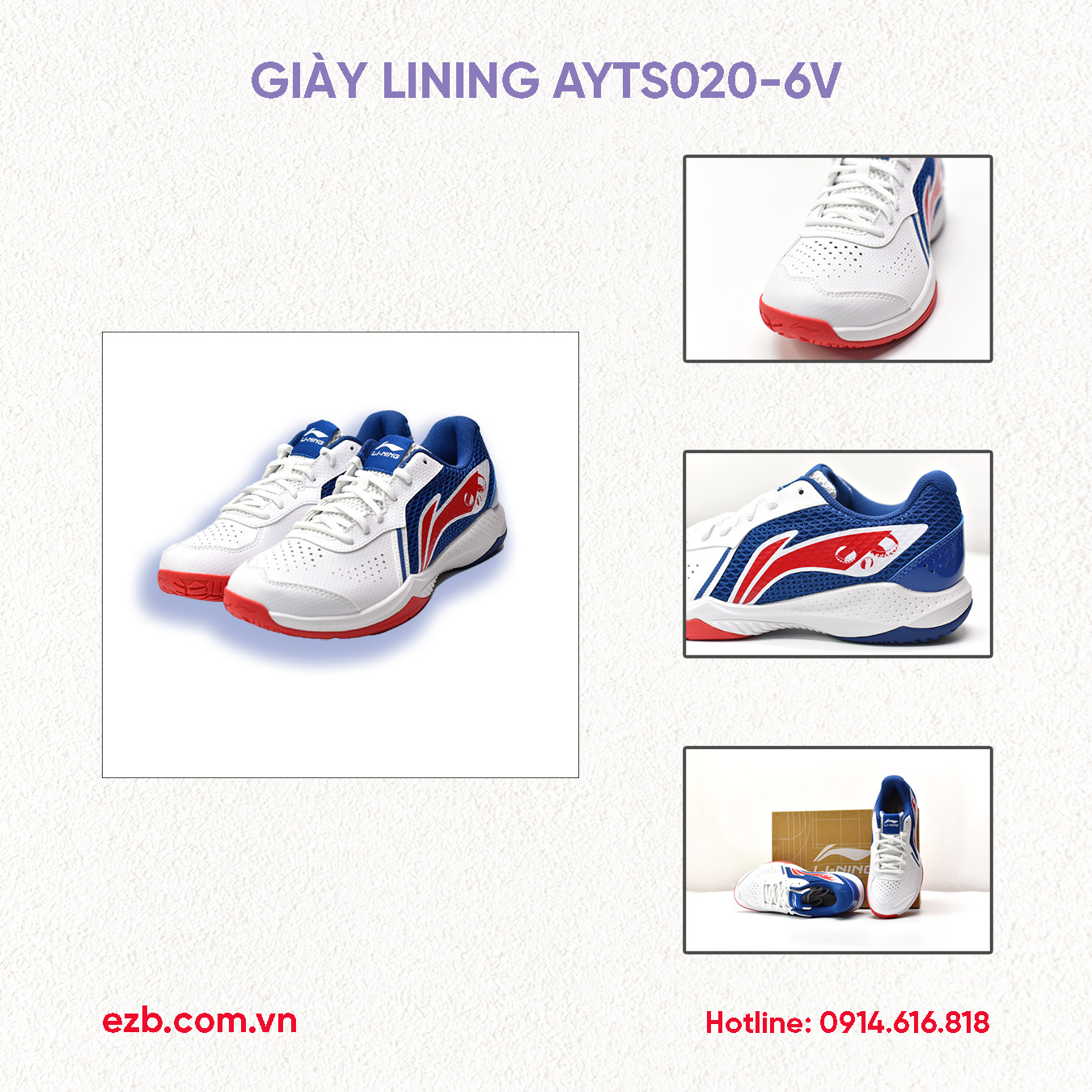 GIÀY CẦU LÔNG LINING AYTS002-6V TRẮNG XANH DƯƠNG CHÍNH HÃNG 