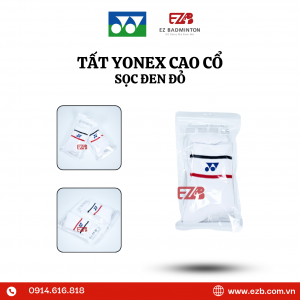 TẤT CẦU LÔNG YONEX CAO CỔ SỌC ĐEN ĐỎ CHÍNH HÃNG